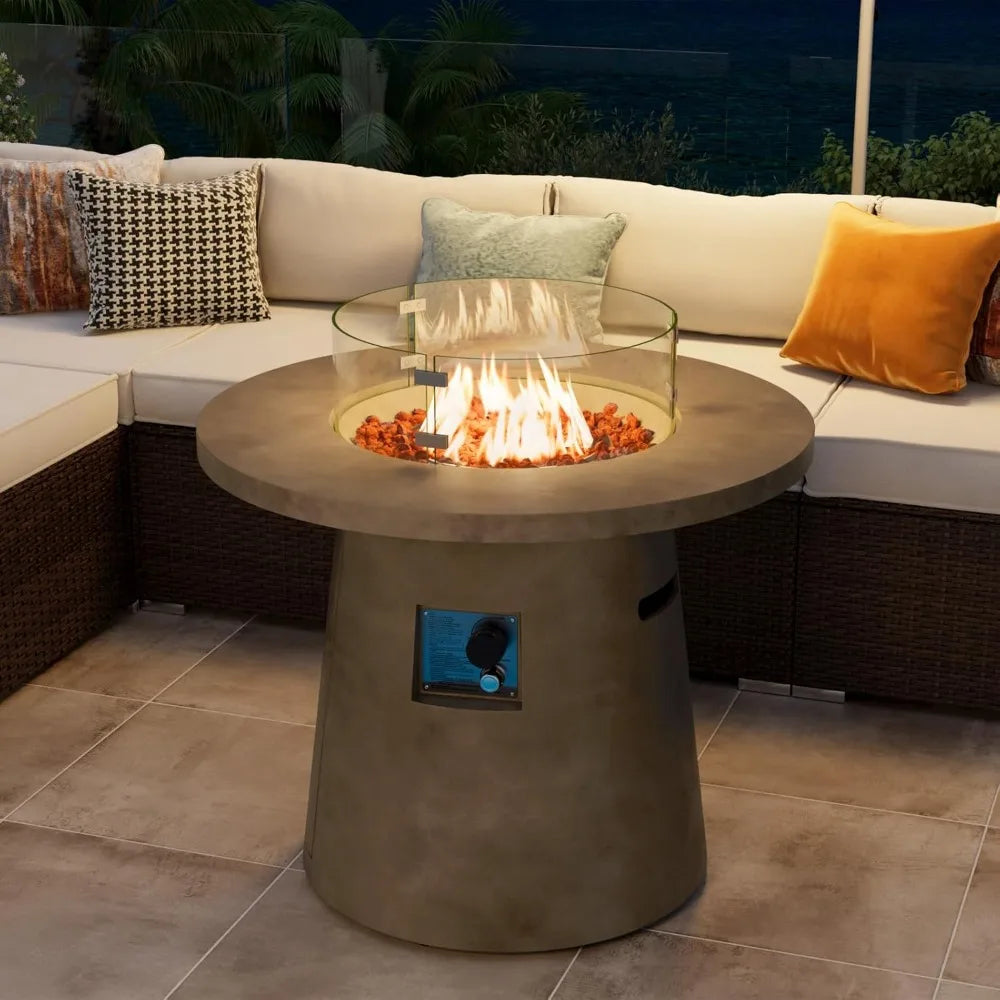 31.5-inch Round Fire Pit, Magnesium Oxide Outdoor Propane Fire Table, 40,000 BTU Stainless Steel Burner, Free Lava Rocks