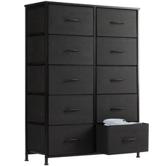 JHK Bedside Table For Bedroom With 10 Fabric Drawers Wardrobe Steel Frame Closet For Storage Cabinet Living Room Of Furniture