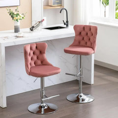 Bar Stools Set of 2,Adjustable Barstools with Back Velvet Tufted Counter Stool Modern Upholstered Bar Chairs with Nailhead