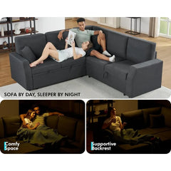 VanAcc Sofa Bed, 85 Inch Sleeper Couch with Storage Seat, L Shaped Sofa with Pull Out Sofa Bed, Sectional Couches