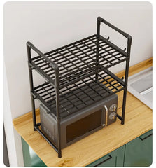 Durable Microwave Stand Shelf - Heavy Duty Countertop Rack for Oven, Spice & Dish Storage with Hooks, Plastic Utility Organizer