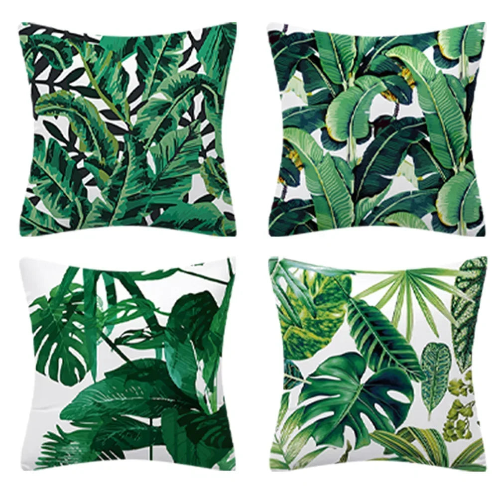 4Pcs Pillow Case Cushion Cover with Zipper Tropical Plants Print Decorative for Sofa Couch Car Cushion Square Pillowcase NEW