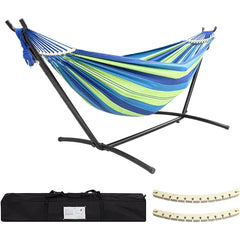 Double Hammock with Stand Included 450lb Capacity Steel Stand, Premium Carry Bag Included and Two Anti Roll Balance Beam