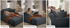 Oversized Chaise Lounge Chair Indoor,Upholstered Sleeper Sofa Couch w/ Throw Pillows & Armrests, Corduroy Plush Chair Bed