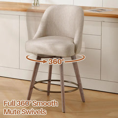 Counter Height Bar Stools Set of 3, Modern Mid-Century Swivel Barstools with Backs and Wood Legs.