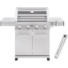 4-Burner Natural Gas Grill, Stainless Steel Cabinet Style Propane Grills, LED Controls, Side Burner, BBQ Grills