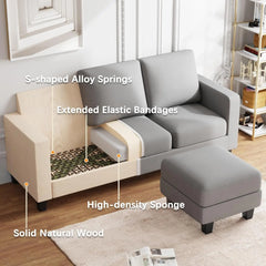 Convertible Sectional Sofa Couch L Shaped 3 Seat Small Couch for Living Room with Ottoman Modern Fabric Reversible Chaise