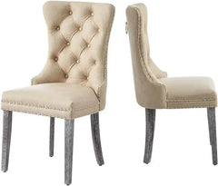 Velvet Dining Chairs , Upholstered Dining Room Chairs with Ring Pull Trim and Button Back, Luxury Tufted Dining