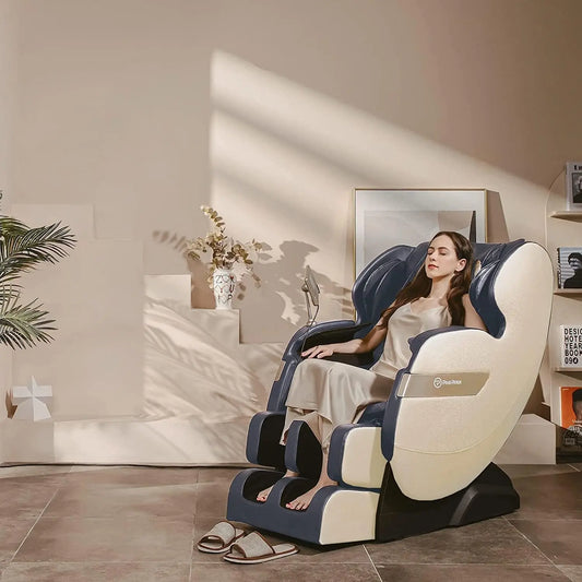 Dual Core S Track Full Body Zero Gravity Massage Chair Recliner with App Control, Blue and Khaki