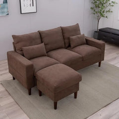 Convertible Sectional Sofa Couch with Reversible Chaise, L-Shaped Couch Linen Fabric for Small Space, Apartment