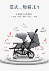 Twin baby strollers double front and back seat lie portable foldable child Cart