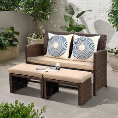 OC Orange-Casual Outdoor Loveseat 3 Piece Patio Furniture Set Outdoor Conversation Set All-Weather Wicker Love Seat