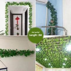 Artificial Plants Rattan Green Ivy Leaf with String Lights DIY Garland Wedding Party Decoration Home Room Wall Hanging Plants