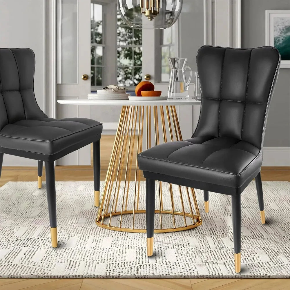 Modern Dining Chairs Set of 4 Leather Dining Room Chairs Chaises Upholstered Side Chair Solid Metal Legs for Kitchen Living Room