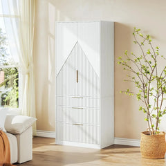 71.7" Wardrobe Armoire Closet with 2 Doors and 3 Drawers, Hanging Rod Shelf, Freestanding Wooden Closet Storage Cabinet