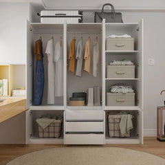 Large Armoire Wardrobe Closet with Drawers and Shelves, White Bedroom Armoires, Wooden Freestanding Wardrobe Armoire for Bedroom