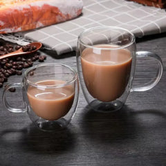 350ml Transparent Double  Glass Coffee Cup Household  Coffee Tea Mug Company Water Cup With Handle Kitchenware