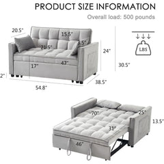 Sofa Bed, Modern Velvet 3-in-1 Convertible Futon Sofas Bed with Adjustable Backrest and Storage, Includes Pillows, Sofa Sleeper