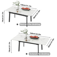 Kitchen Extendable Dining Table Stretchable 130-160cm High Gloss Marble Steel Legs Leaf Table for 4-8 People