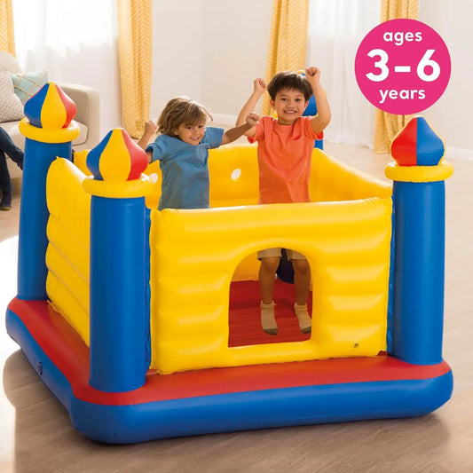 Intex 48259EP Inflatable Colorful Jump-O-Lene Castle Bouncer Indoor Outdoor Kids Jump Bounce House for 2 Kids, Ages 3 to 6 Years