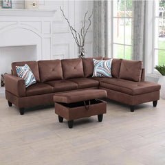 L Shaped Sofa with Ottoman Modern Sectional Living Room,Bedroom,Office,L Couch Brown