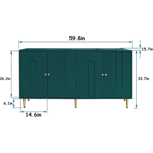 60" Modern Sideboard Buffet Accent Cabinet, Green Entryway Table with Storage Wood Credenzas for Living Room Home Bar