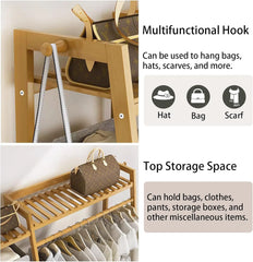 Bamboo Clothing Garment Rack 7 Tier Storage Shelf Coat Clothes Hanging Rack, Portable Wardrobe Closet Organizer With Top Shelf,