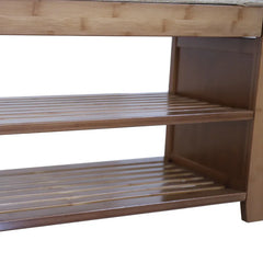 2-Tier Bamboo Shoe Bench w/ Seat Removable Cushion Entryway Shoe Organizer Shelf w/ Drawer