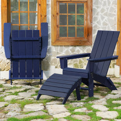 Outdoor Wooden Folding Adirondack Chair With Footrest Weather Resistant Fire Pit Chair Patio Chairs Set