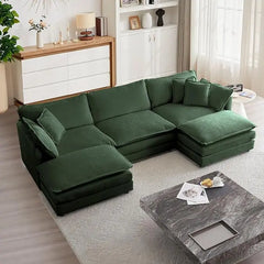 Modular Sectional Sofa, 111.5 Inch U Shaped Couch Set for Living Room,3-Seater Comfy Cloud Couches with Movable Ottoman,Chenille