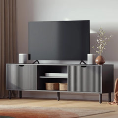 Contemporary Fluted TV Stand - Media Console - 70 Inch Entertainment Center with Storage - Console Table for Living Room and Bed