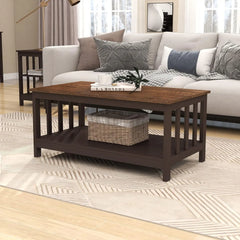 Farmhouse Coffee Table,   Living Room Table with Shelf, 39.9L*22W*18.1H