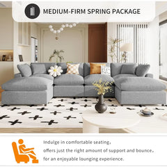 134.4 X 59.1'' U Shape Modular Sectional Sofa, Oversized Polyester Fabirc L Shaped Couch, Modern 6 Seat Corner Sofa Couch