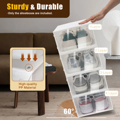 24PCS/Set Clear Plastic Stackable Shoe Organizer Foldable Flip Shoe Boxes for Closet Space Saving Shoe Rack Sneaker Container