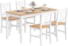 Dining Table Set for 4, 42.5 inch Pine Wood Dining Room Table with 4 Chairs, 5-Piece Kitchen Table Chairs Set for Small Sp