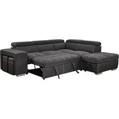 Microfiber Sectional Sleeper Sofa with Pull-Out Bed Chaise & Storage 5 Seater L-Shaped Couch with Adjustable Headrest and Stools