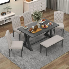 6 - Piece Dining Table Set, Includes Dining Table and 4 Upholstered Chairs & Bench, Kitchen Tables Set, Dining Tables Set