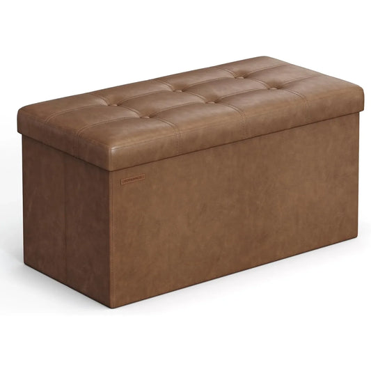 Storage Ottoman Bench, Foldable Ottoman Foot Rest, 15 x 30 x 15 Inches, End of Bed Bench, Storage Chest