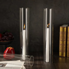 24 Pcs 2.5"W x 14"H Hurricane Candle Holder Sleeve Bottomless Glass Cylinder Candleholder Tall Candle Glass Cover Clear Open