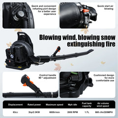 63CC Gas Powered Backpack Blower, 2-Stroke Snow Blower for Lawn Care Yard Dust Debris (Black)