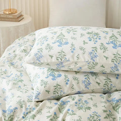 Duvet Cover Queen 100% Cotton, Green Garden Flower Pattern Bedding Duvet Cover Set Full Queen with Pillowcases Durable Zipper