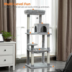 Cat Tree for Indoor Cats 5-Level Cat Tower for Large Cats with Large Hammock Sisal Covered Scratching Posts Cozy Condo Top Perch