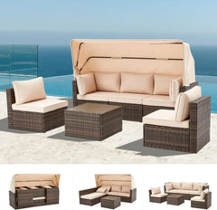 Exclusive Quick Install Patio Furniture Set w/Ottoman,Durable Wicker Outdoor Couch Patio Sectional Sofa Conversation Sets