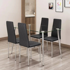 4-person Dining Table Set, Small Tempered Glass Dining Table, Kitchen Table and Chair Set Suitable for Small Spaces