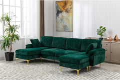 U-Shaped Sectional Sofa Couch, 4 Seat Sofa Set for Living Room, Convertible L-Shaped Velvet Couch Set with Chaise Lounge