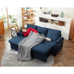 DURASPACE Sofa Bed Pull Out Couch Sleeper with Storage Chaise, with USB Charging Ports, Cup Holder