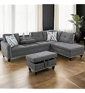 L Shaped Sofa with Ottoman Modern Sectional Living Room,Bedroom,Office,L Couch Brown