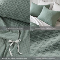 Duvet Cover Queen - Waffle Weave Textured Soft 3 Pieces Bedding Comforter Cover with Pillowcase for All Season (No Comforter