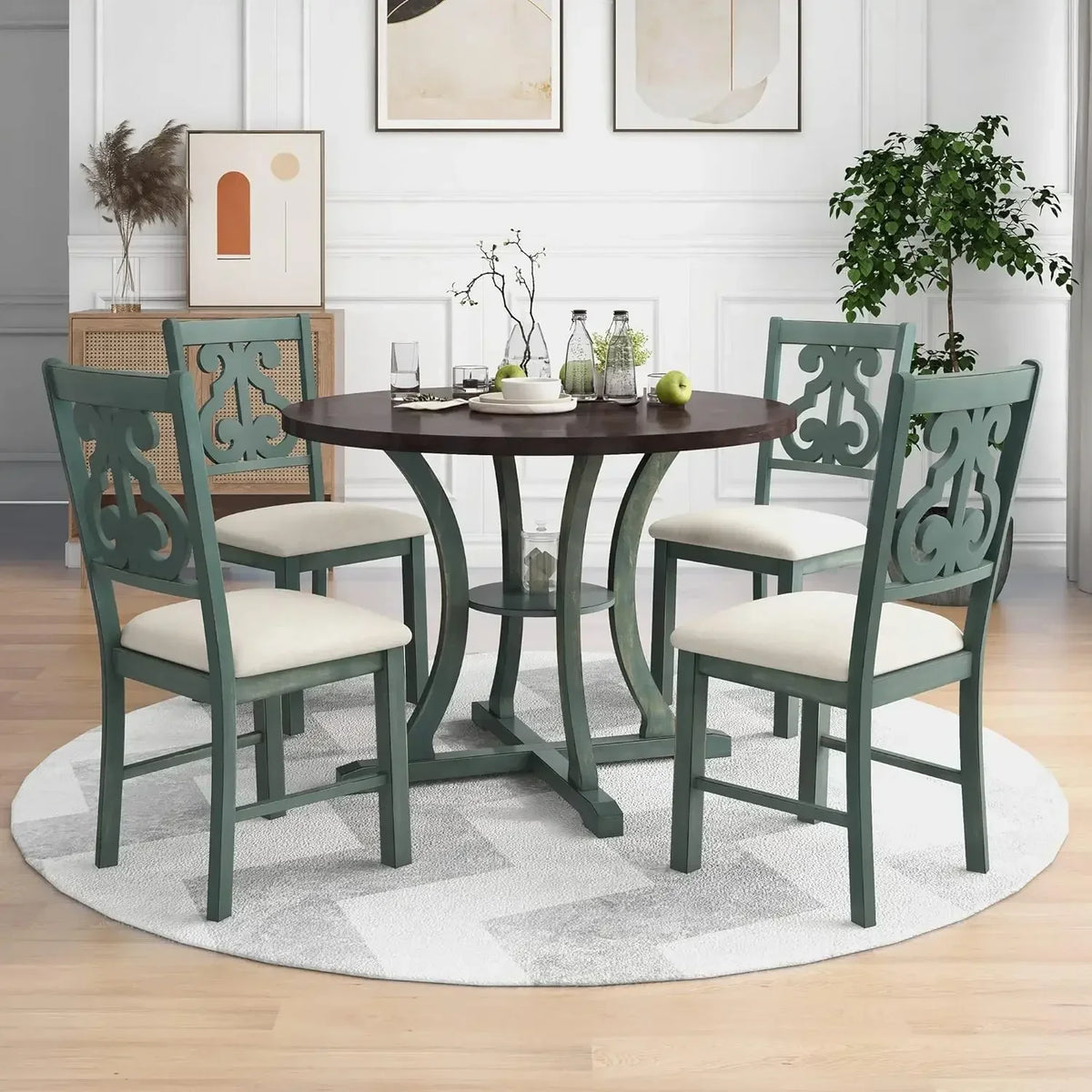 6 - Piece Dining Table Set, Includes Dining Table and 4 Upholstered Chairs & Bench, Kitchen Tables Set, Dining Tables Set