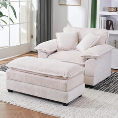 56.3'' Oversized Chaise Lounge Indoor,Corduroy Single Sofa Chair with Ottoman, Plush Upholstered Deep Seat, Lazy Sleeper Sofa